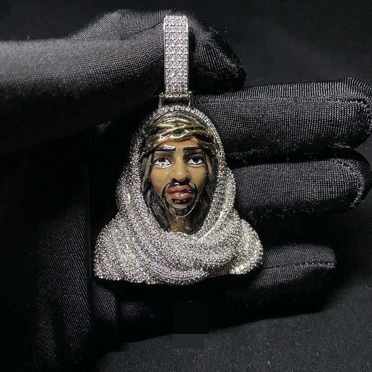 Iced Out Enamel 18K Gold Plated Jesus Pendant Necklace Jewelry-VESSFUL