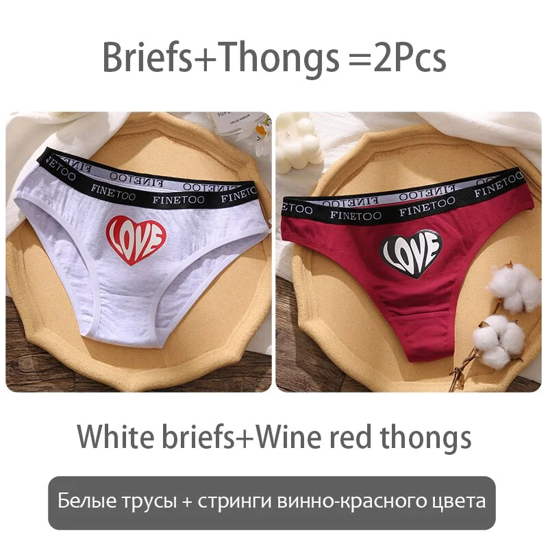 FINETOO Fashion Printing Panties Love Heart Cotton Underwear Women M-2XL Female Underpants Plus Size Girls Briefs Lingerie 2021