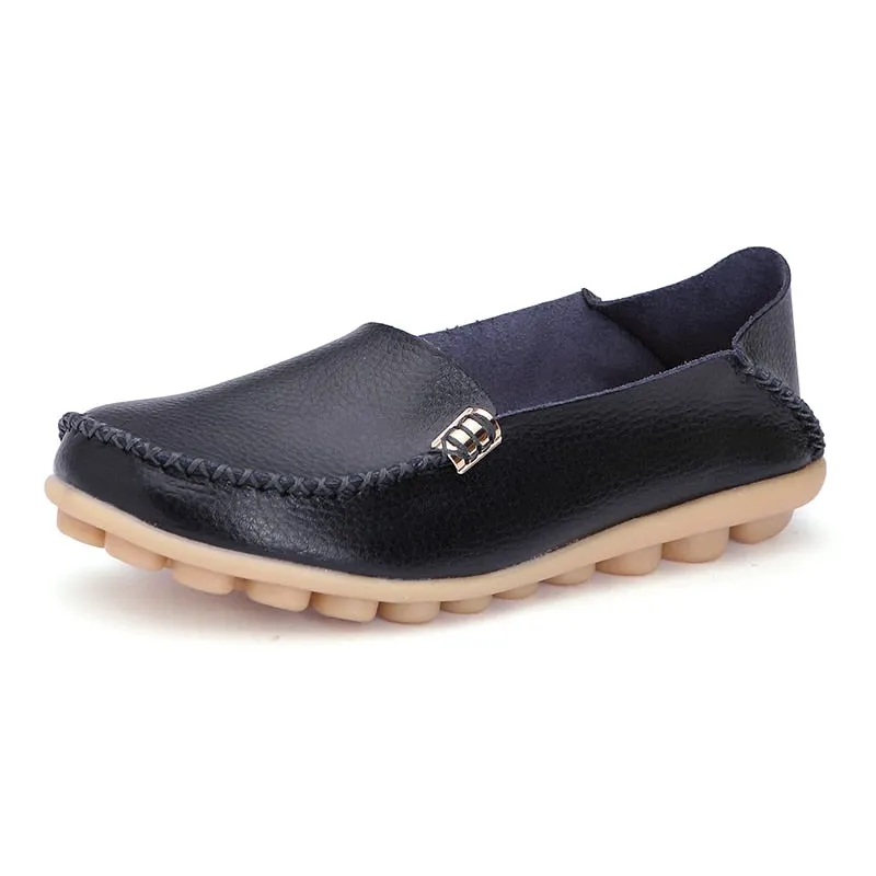 Women Flat 2021 Summer Women Genuine Leather Shoes Plus Size 35-42 Loafers Women Solid Casual Leather Flat Shoes Woman Footwear