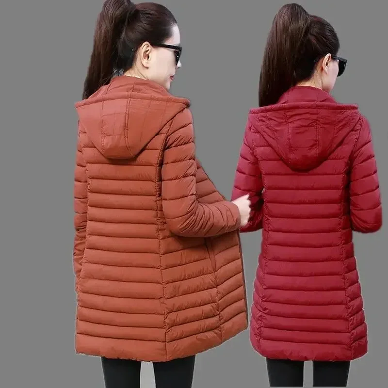 Tlbang Mom's Winter Coat Women's Thickened Down Cotton Jacket Madam Parka Lightweight Slim Fit Large Size Hooded Warm Outerwear