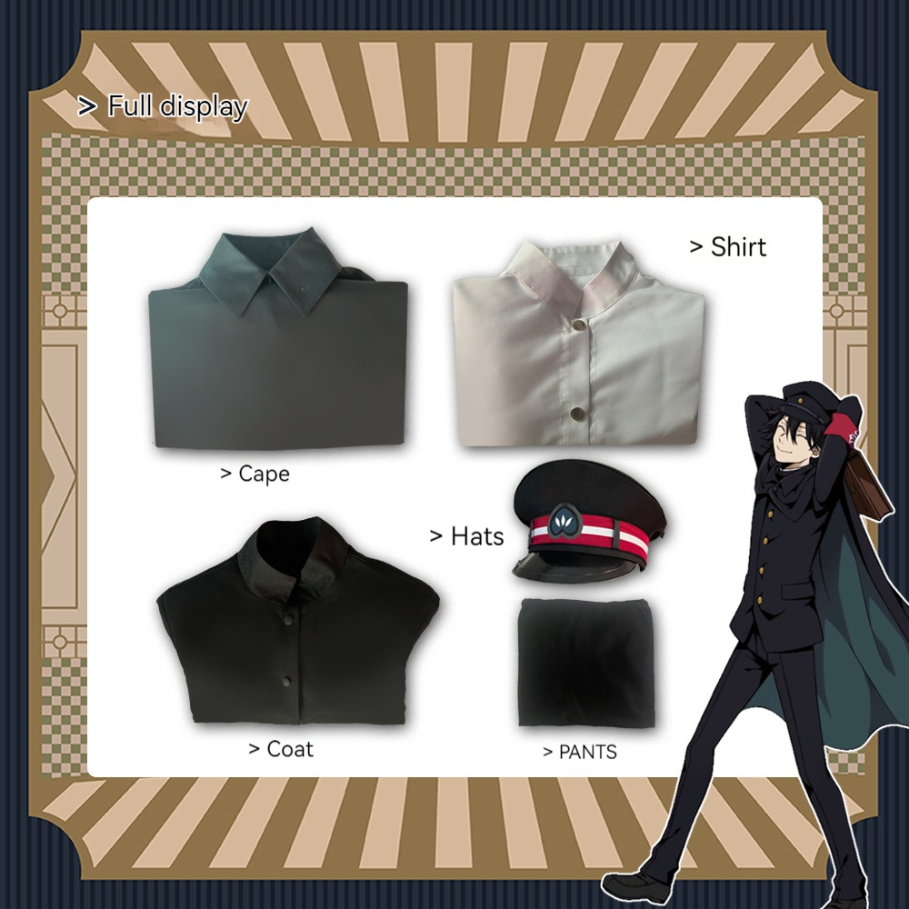 [Wetrose] In Stock BSD Renpo Edogawa Cosplay Costume Black Uniform Cloak Bungo Stray Dog Halloween Full Set Club