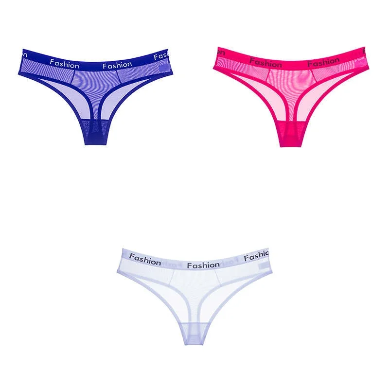 3 Pcs Female Thongs Sports Panties For Woman Sexy Mesh G-String T-back Woman Underwear Thongs T-back Panties For Woman BANNIROU