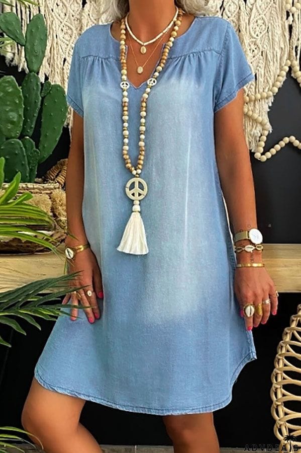 Loose Casual Short Sleeve Denim Mini Dress