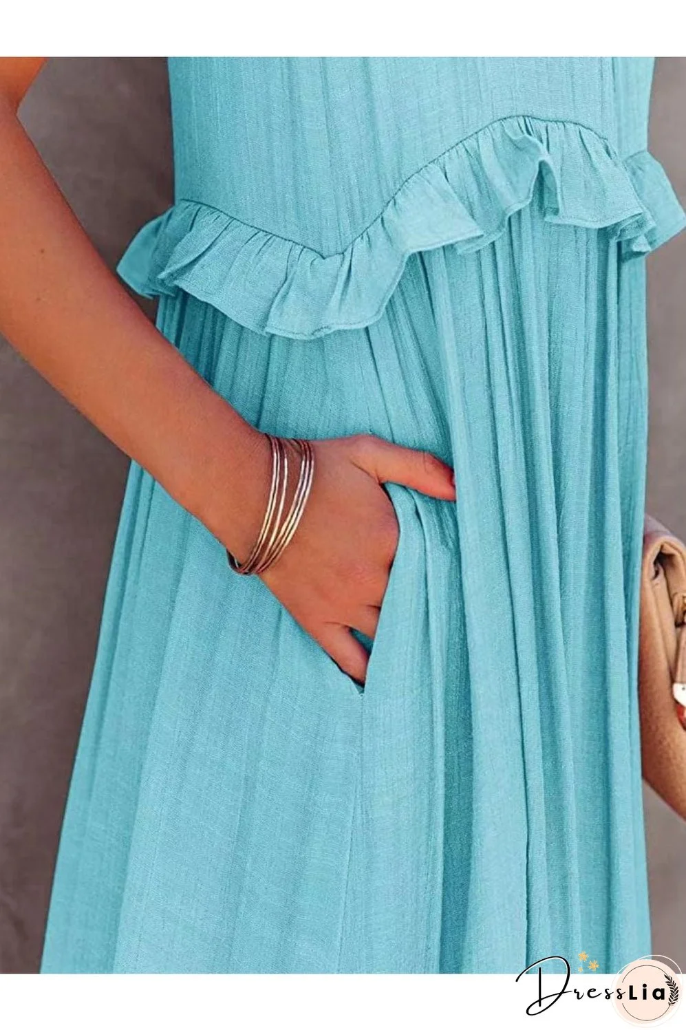 Ruffled Sleeveless Tiered Maxi Dress with Pockets