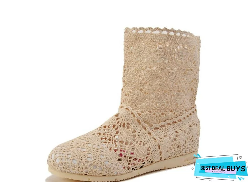 Women Cut-Outs Fashion Shoes Knitted short lace Boot ankle botas Boots