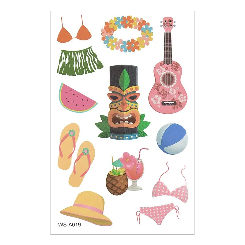 10Sheets Hawaiian Party Aloha Temporary Tattoo Sticker Waterproof Tropical Flamingo Party Luau Summer Beach Birthday Decorations