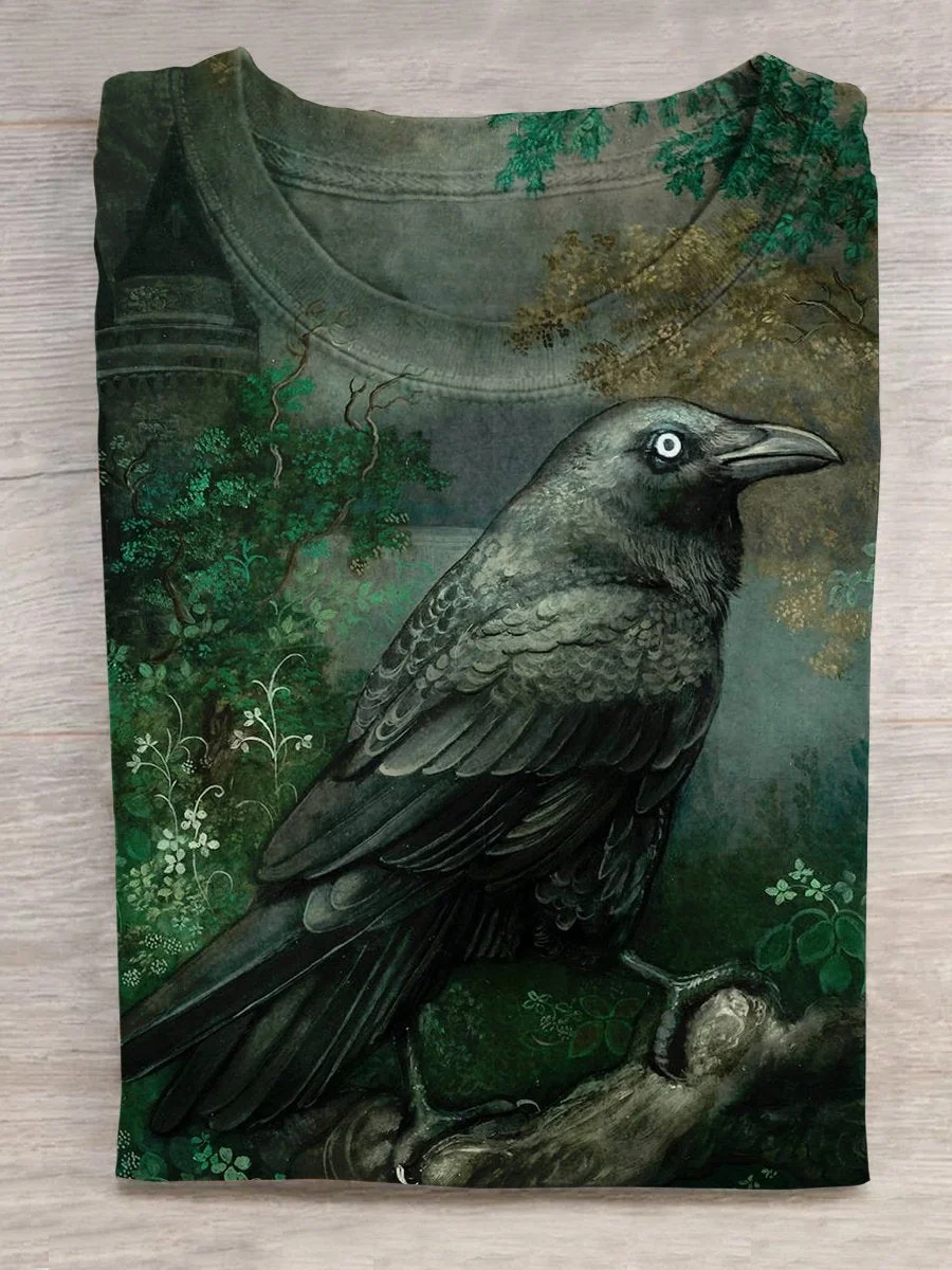 Gothic Halloween Skeleton Crow T-shirt