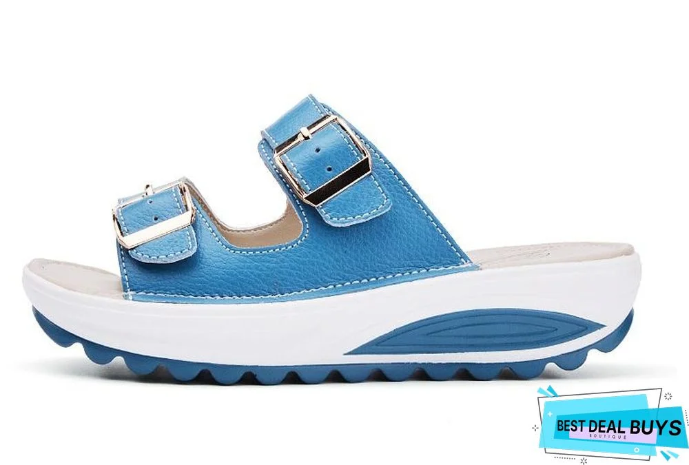Summer Women Slip On Sandals Slides Wedges Slippers Shoes Buckle Strap Platform Beach Shoes