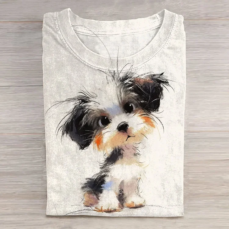 VChics Cute Dog Print Short Sleeve T-Shirt