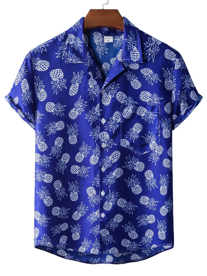 Men's Floral Printed Hawaii Short Sleeve Loose Fit Shirt Standing Collar Cardigan Casual Comfortable Fashion Menswear-Mixcun