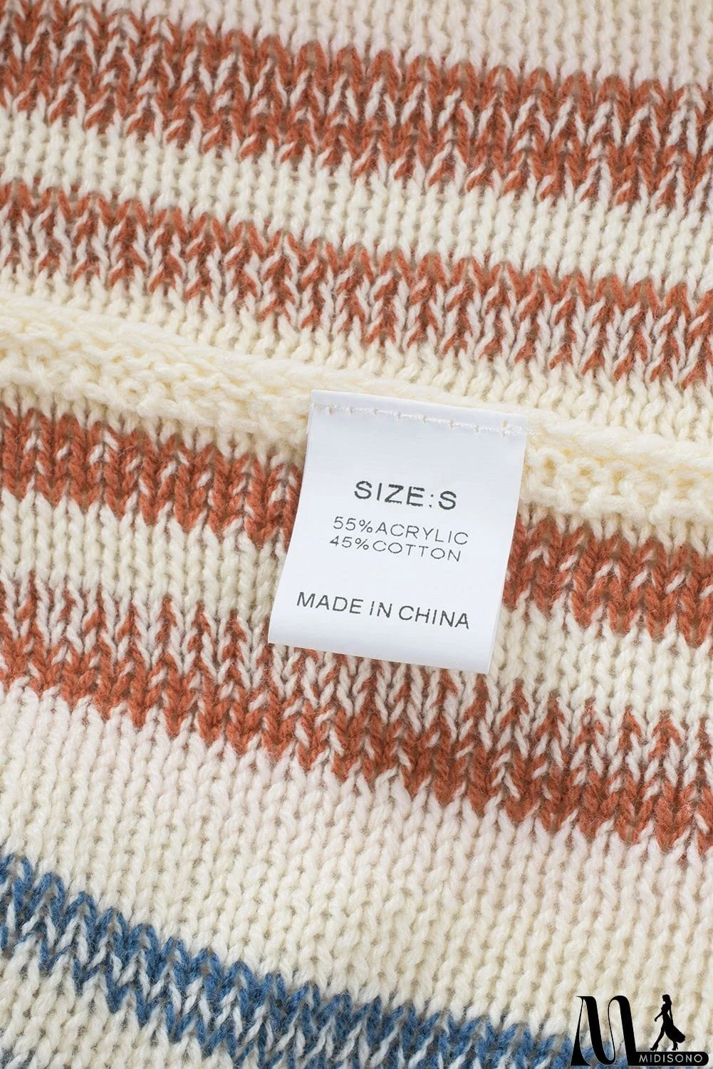 MidiSono - color Striped Knit Kangaroo Pocket Hooded Sweater