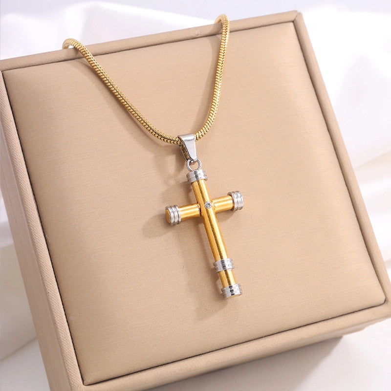 Hip-Hop Streetwear Cross Titanium Steel Pendant Necklace