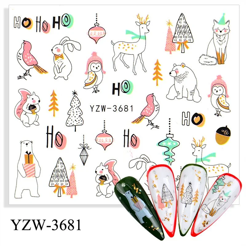 Churchf 1pcs Autumn Winter Nail Sticker Robin Snow Flower New Year Halloween Christmas 3D Decals Nail Art Design Decor Accessories-Nail Inspo