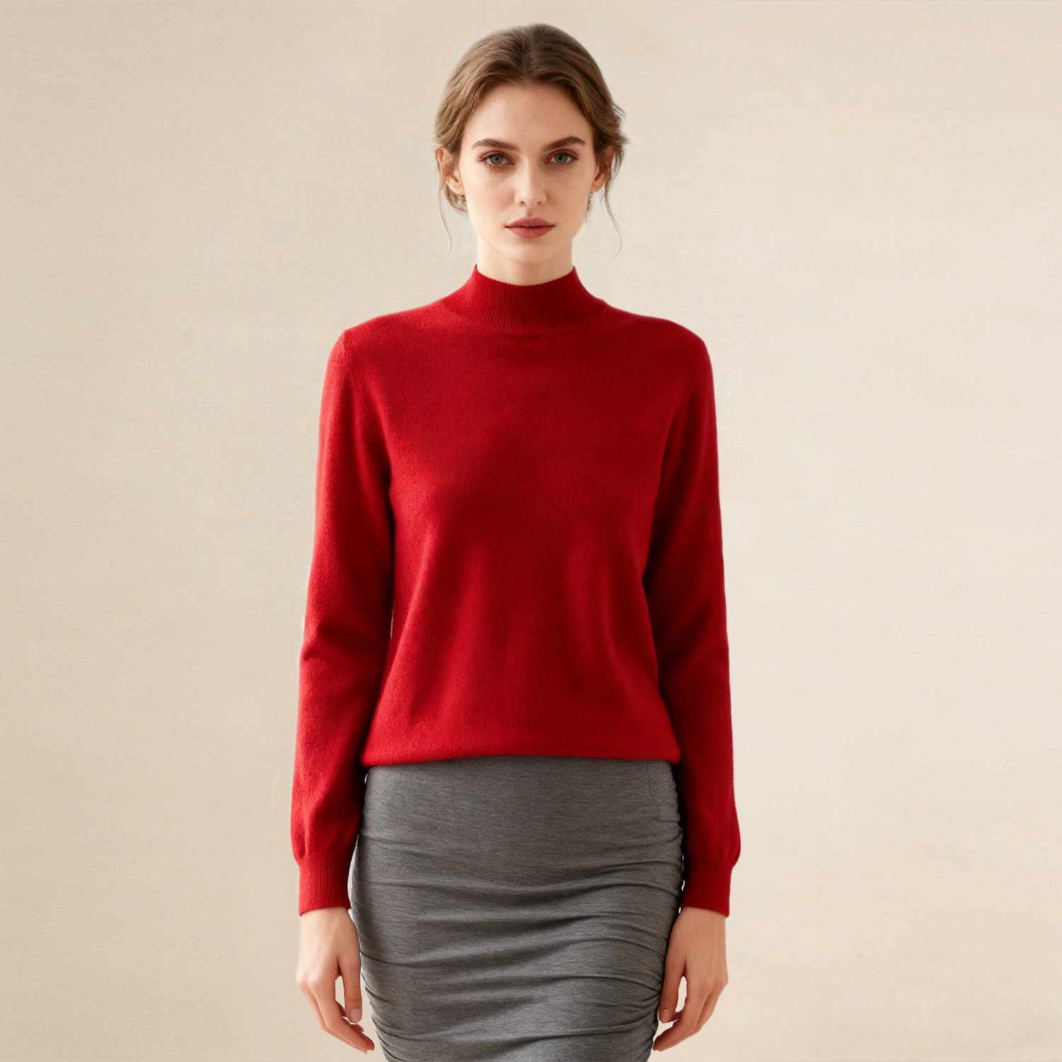 Women's Semi High-Neck Cashmere Sweater REAL SILK LIFE