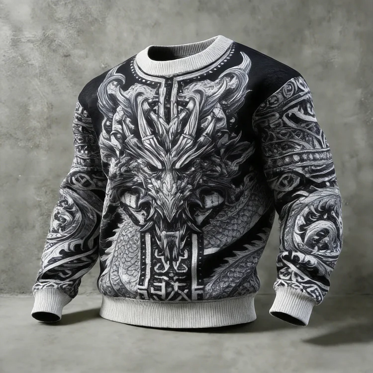 Men's Celtic Dragon Pattern Comfortable Crew Neck Sweatshirt