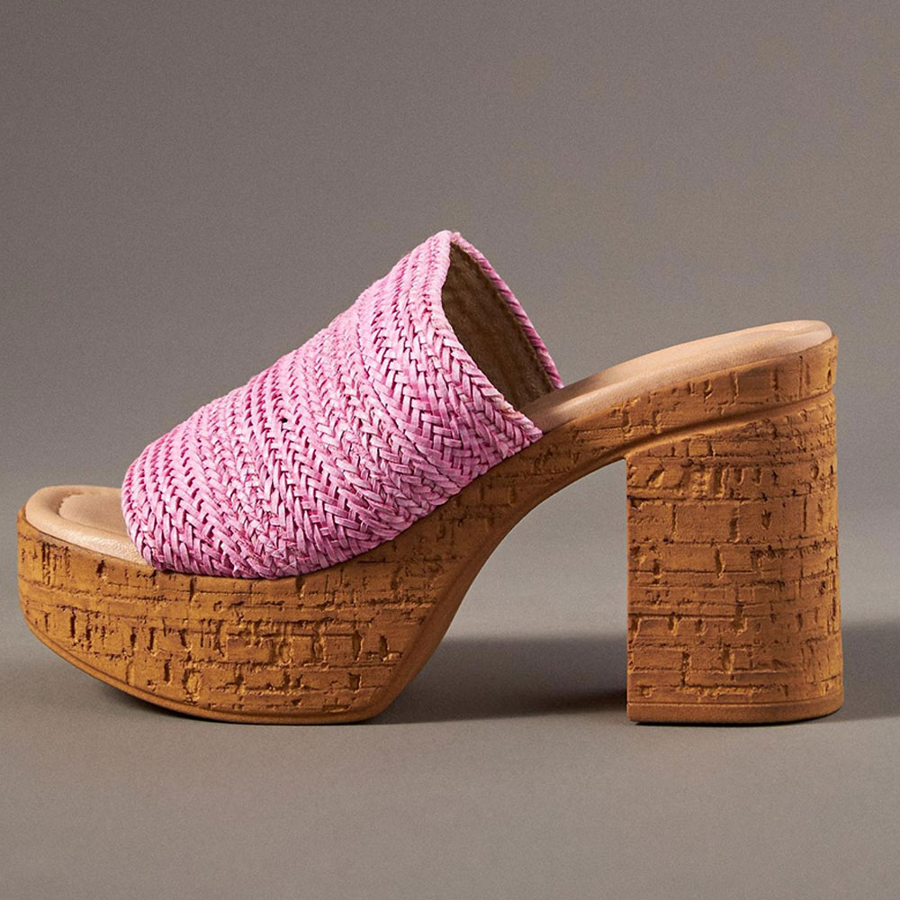Open Square Toe Block Heel Platform Slip-On Mules for Women in Pink Nicepairs