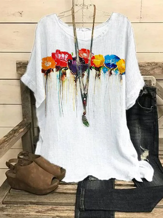Women's Oil Painting Floral Print Shirt