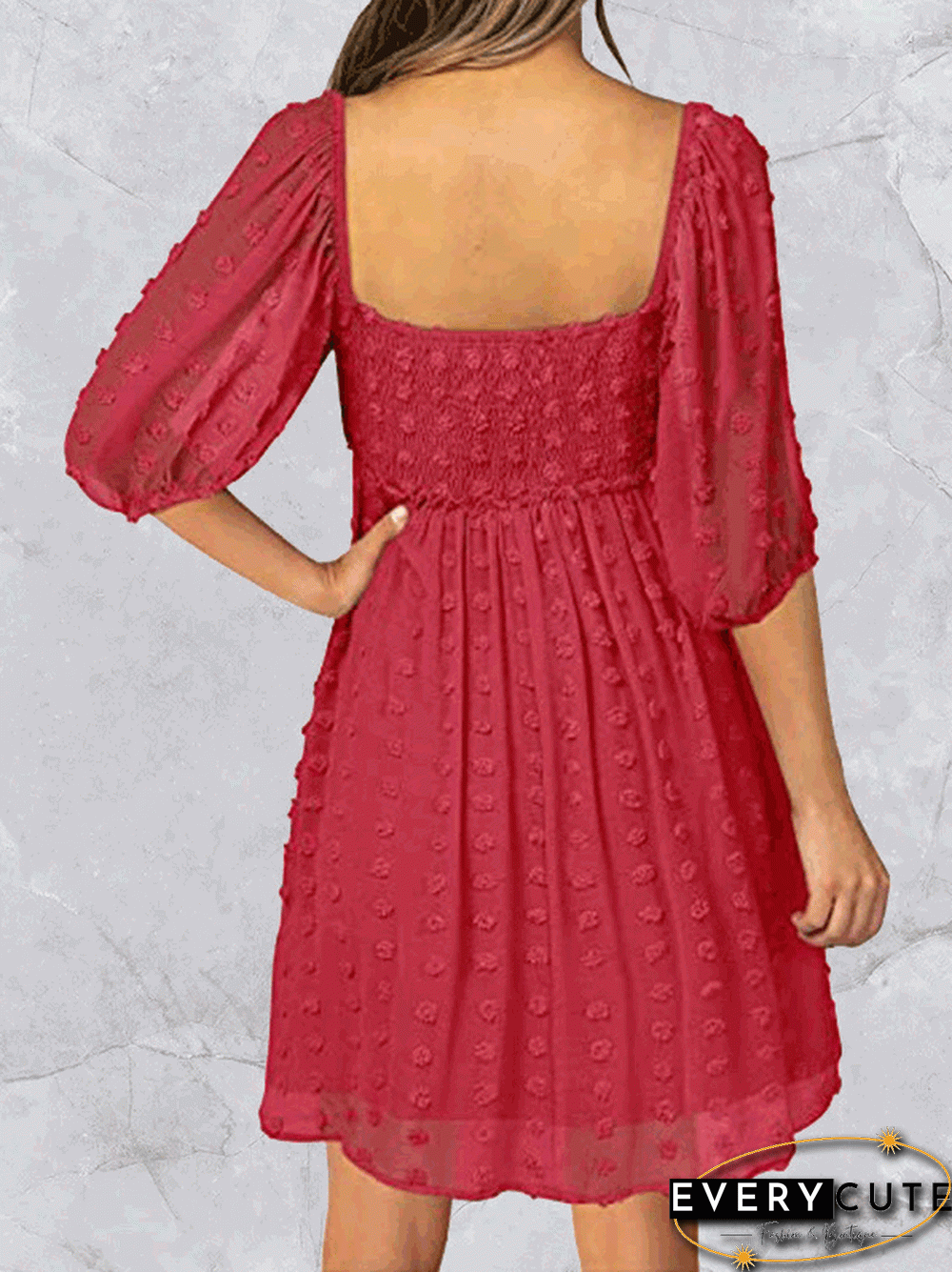 Women'S Dresses Jacquard Polka Dot Square Neck Mid Sleeve Dress