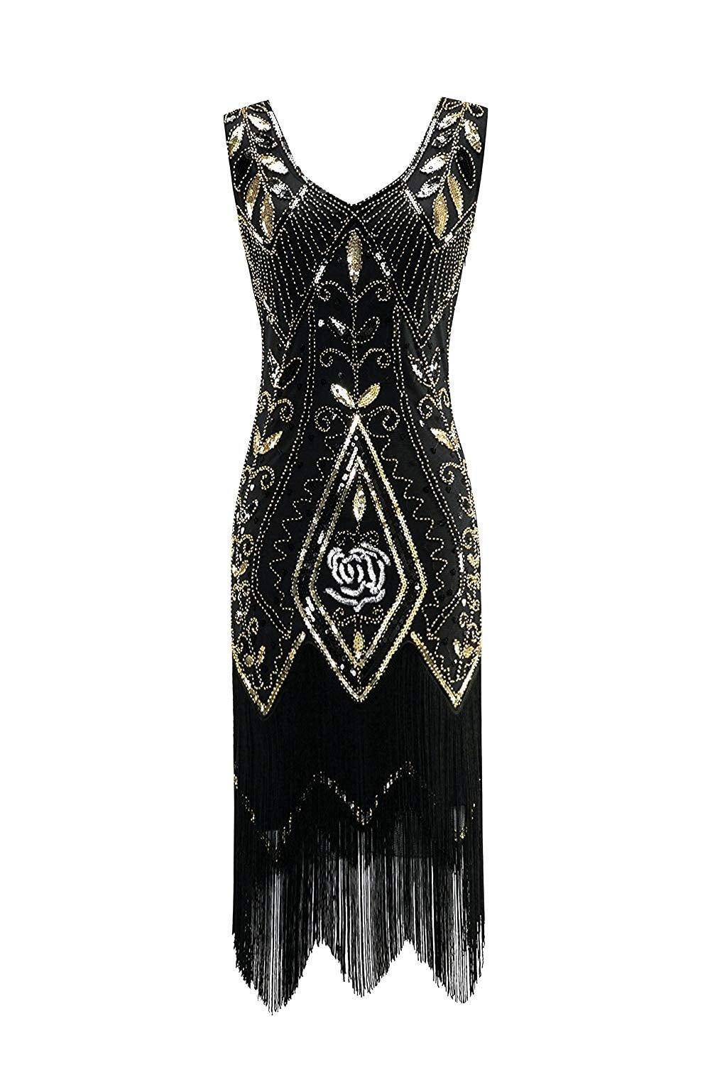 1920s Dress Women's Vintage Flapper Fringe Beaded Great Gatsby Party Dress