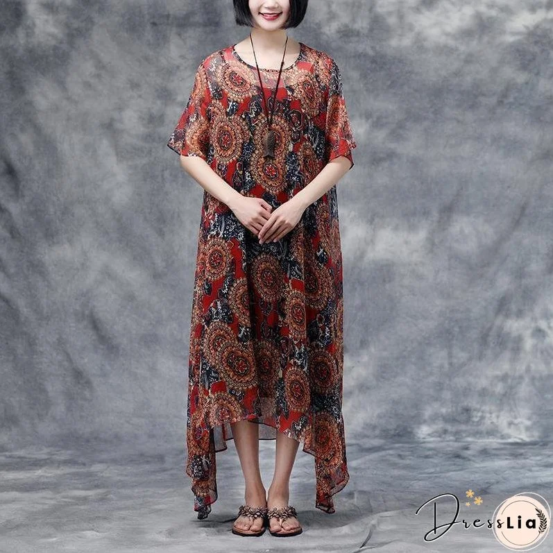 Summer Floral Short Sleeve Casual Two-Piece Dress