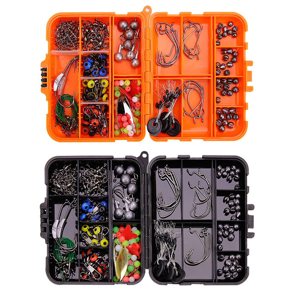 

213pcs Fishing Accessories Set Jig Hooks Ball Beads Snap Sinker Weight Lure, Black box, 501 Original