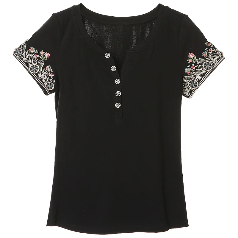 Retro Embroidered Casual Simple T-shirt