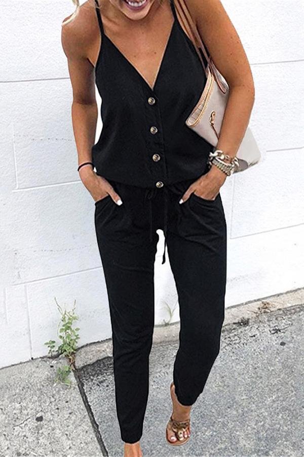 Solid Single-Breasted Jumpsuit