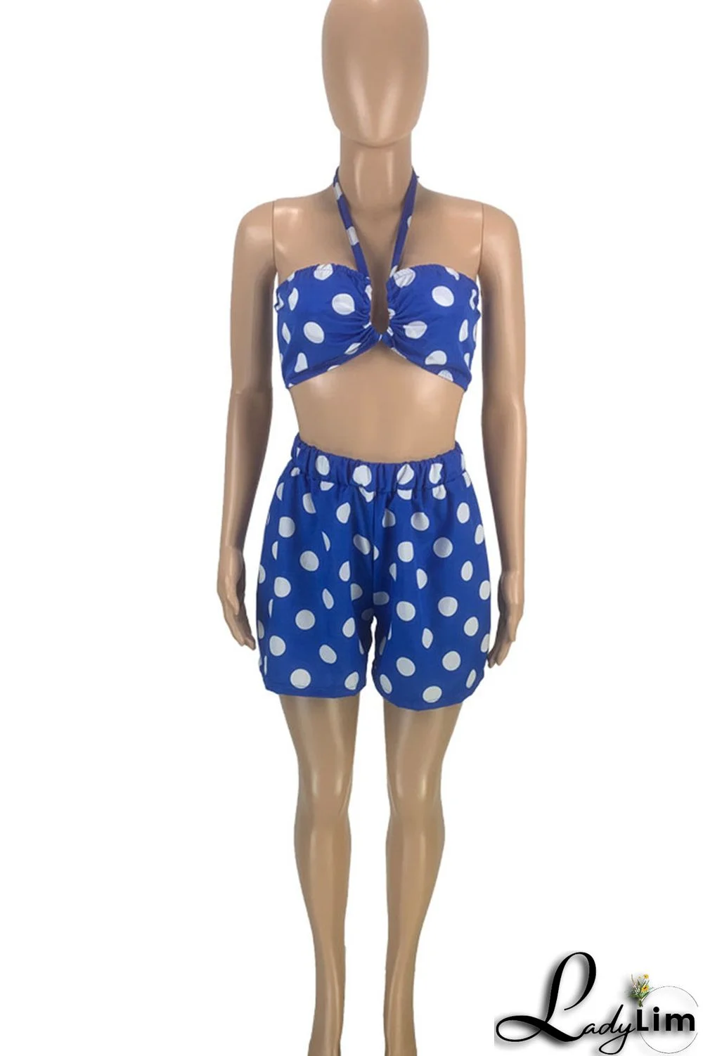 Red Sexy Print Polka Dot Split Joint Halter Sleeveless Two Pieces