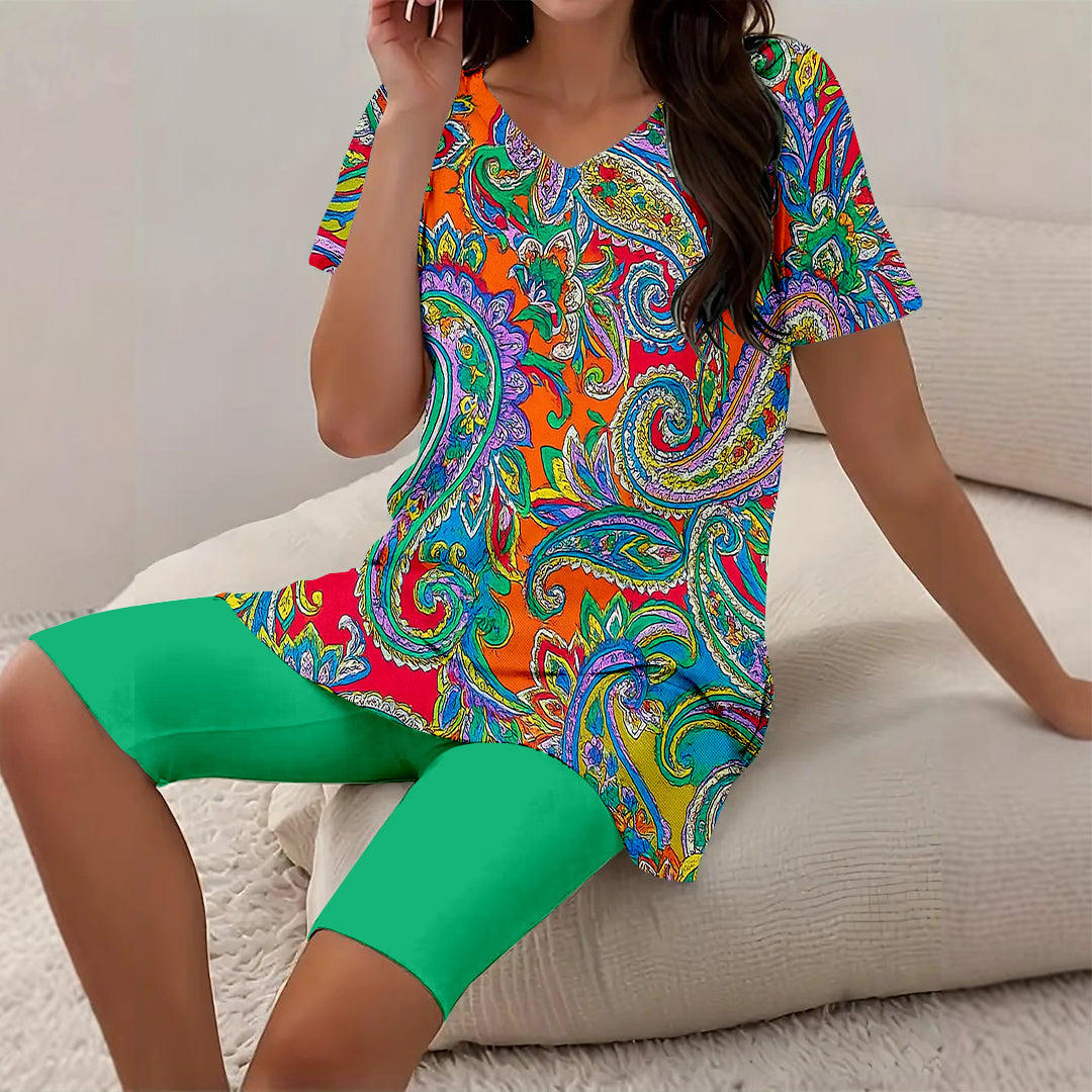 Women Long Sleeve V-neck Graphic Floral Printed Top
