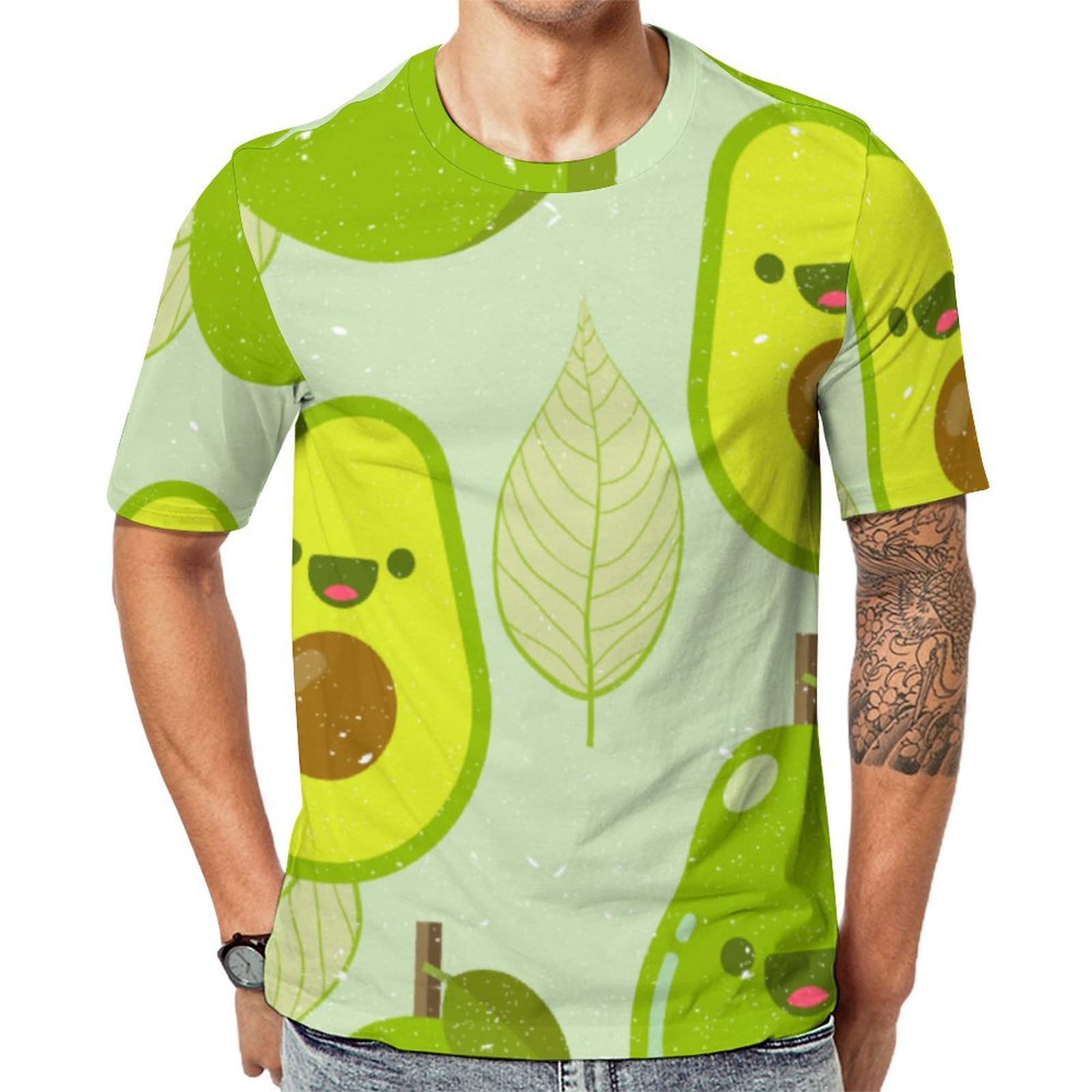 Happy Green Avocado Socks Short Sleeve Print Unisex Tshirt Summer Casual Tees for Men and Women Coolcoshirts