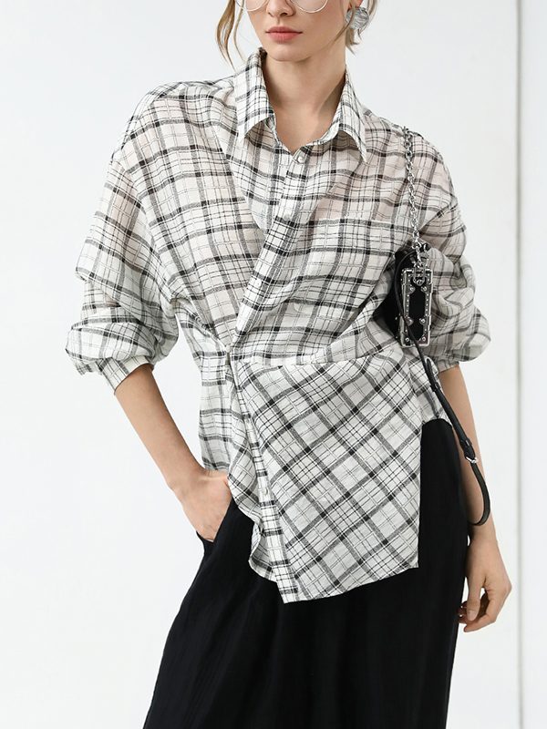 Casual Long Sleeve Plaid Pattern Blouses