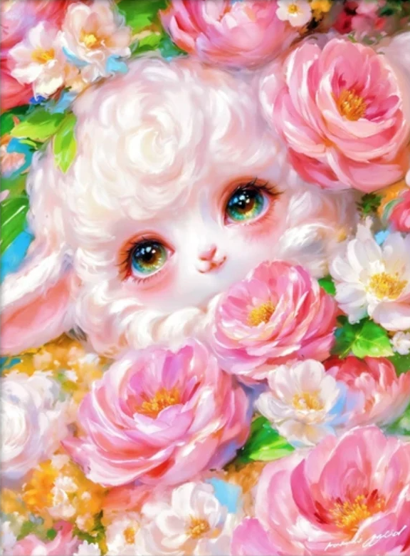 Lamb flowers-AB Round Drill Diamond Painting-40*60CM(Canvas)