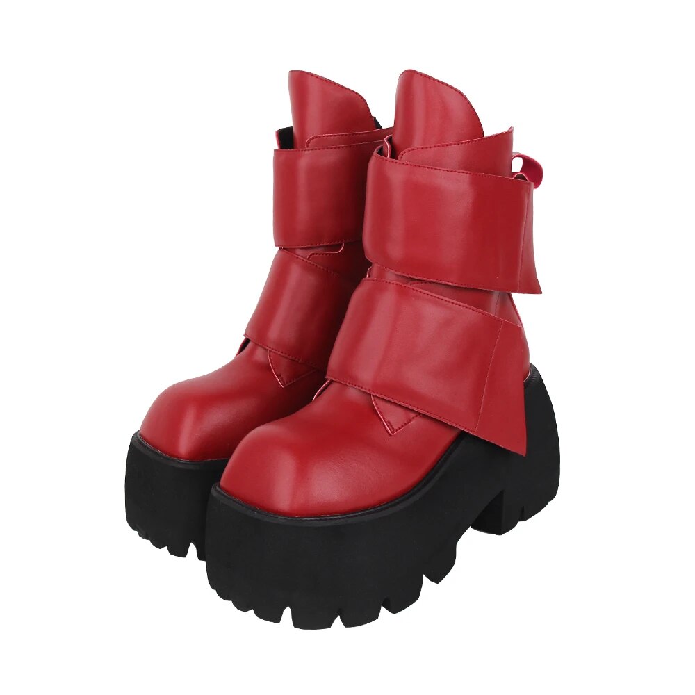 VCshoes Women Motorcycle Cool Punk Boots Lady Street Dark Style Shoes Woman Gothic High Heels Wedges Pumps Rivets M3916