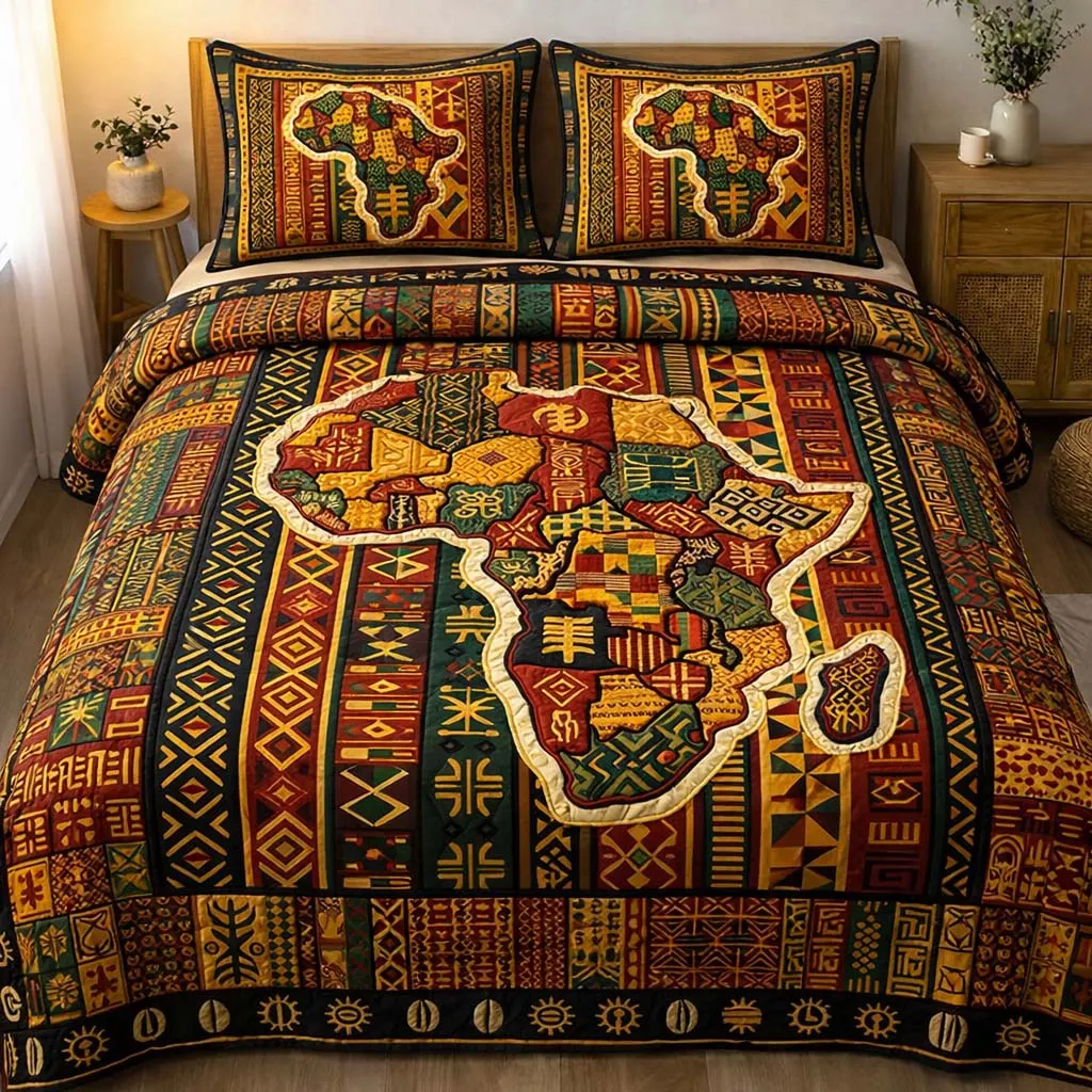 Heritage Map 3-Piece Quilted Bedding Set GFTOQA2150