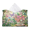 DIY Diamond Art Tissue Box Holder Butterflies and Flowers PULeather Diamond Art Desktop Organizer Resin Rhinestone Storage Organizers Gem Art Home Office Decor Craft Gift for Women