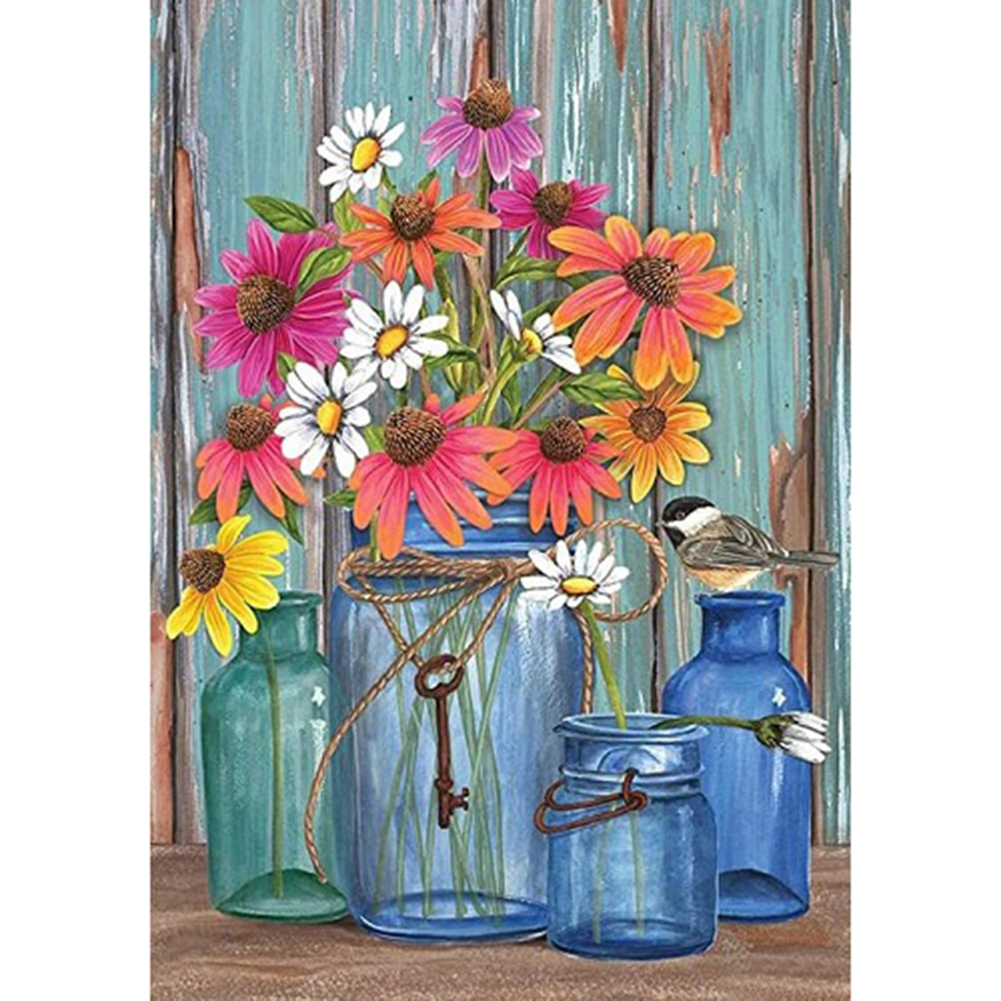 

30*40CM - Round Drill Diamond Painting - Flower Vase, 501 Original
