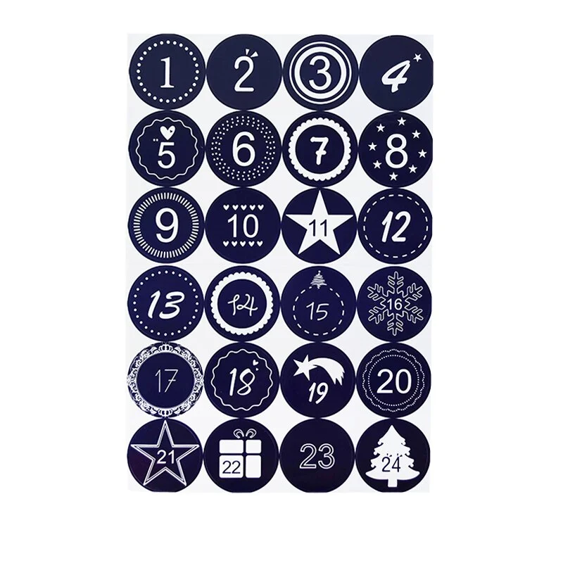 24Pcs 4.5cm Merry Christmas Advent Calendar Number Paper Stickers DIY Scrapbooking Round Christmas Gift Sticker Label Xmas Decor