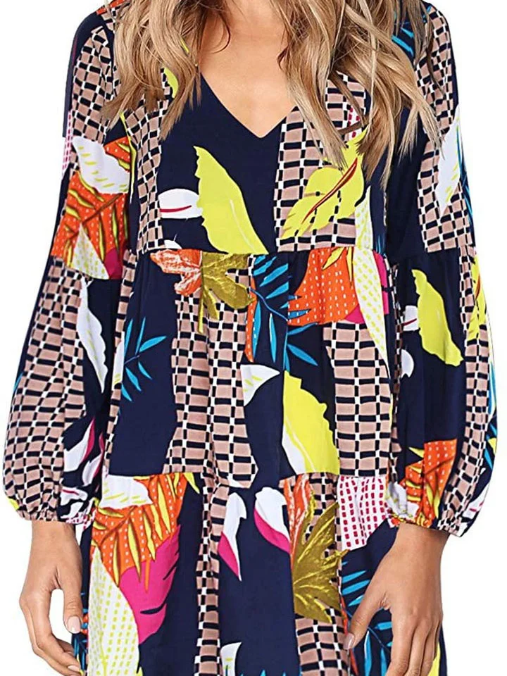 Women's Waist Elegant Casual Loose V-Neck Dress