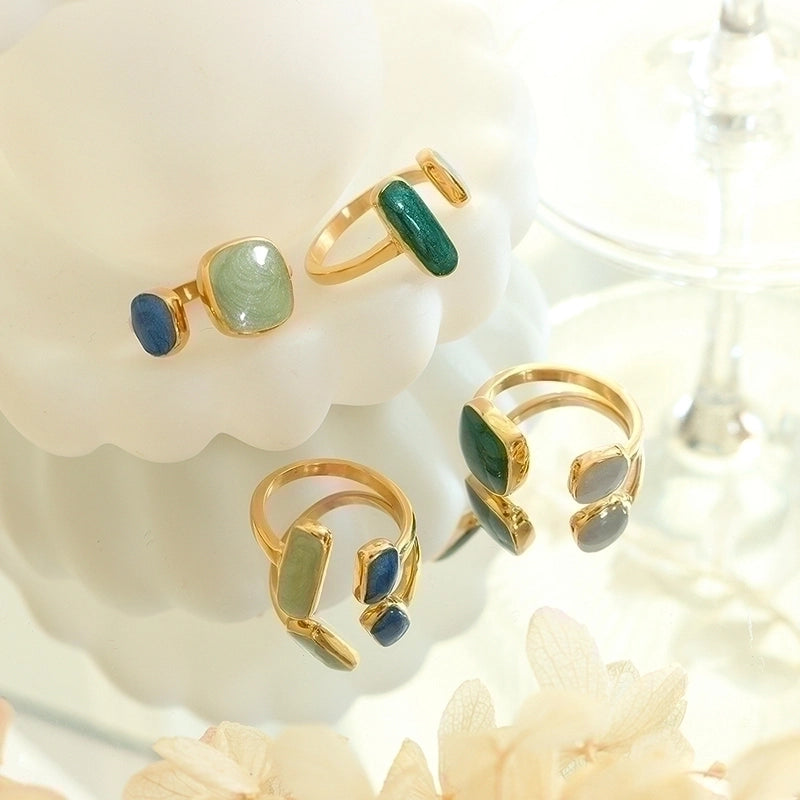 Fashion Geometric 304 Stainless Steel 18K Gold Plated Enamel Open Ring