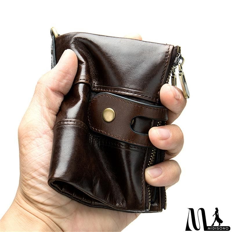 MidiSono - Mens Anti-Theft Multipockets Vintage Leather Wallets