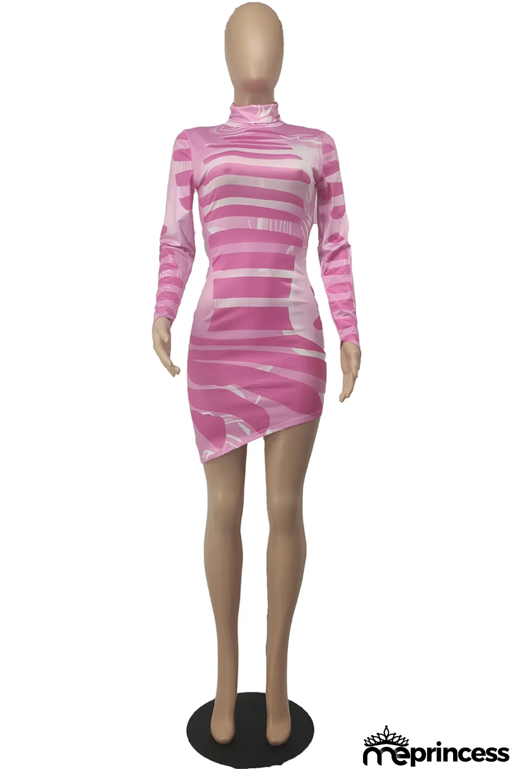 Pink Sexy Print Patchwork Half A Turtleneck Pencil Skirt Dresses