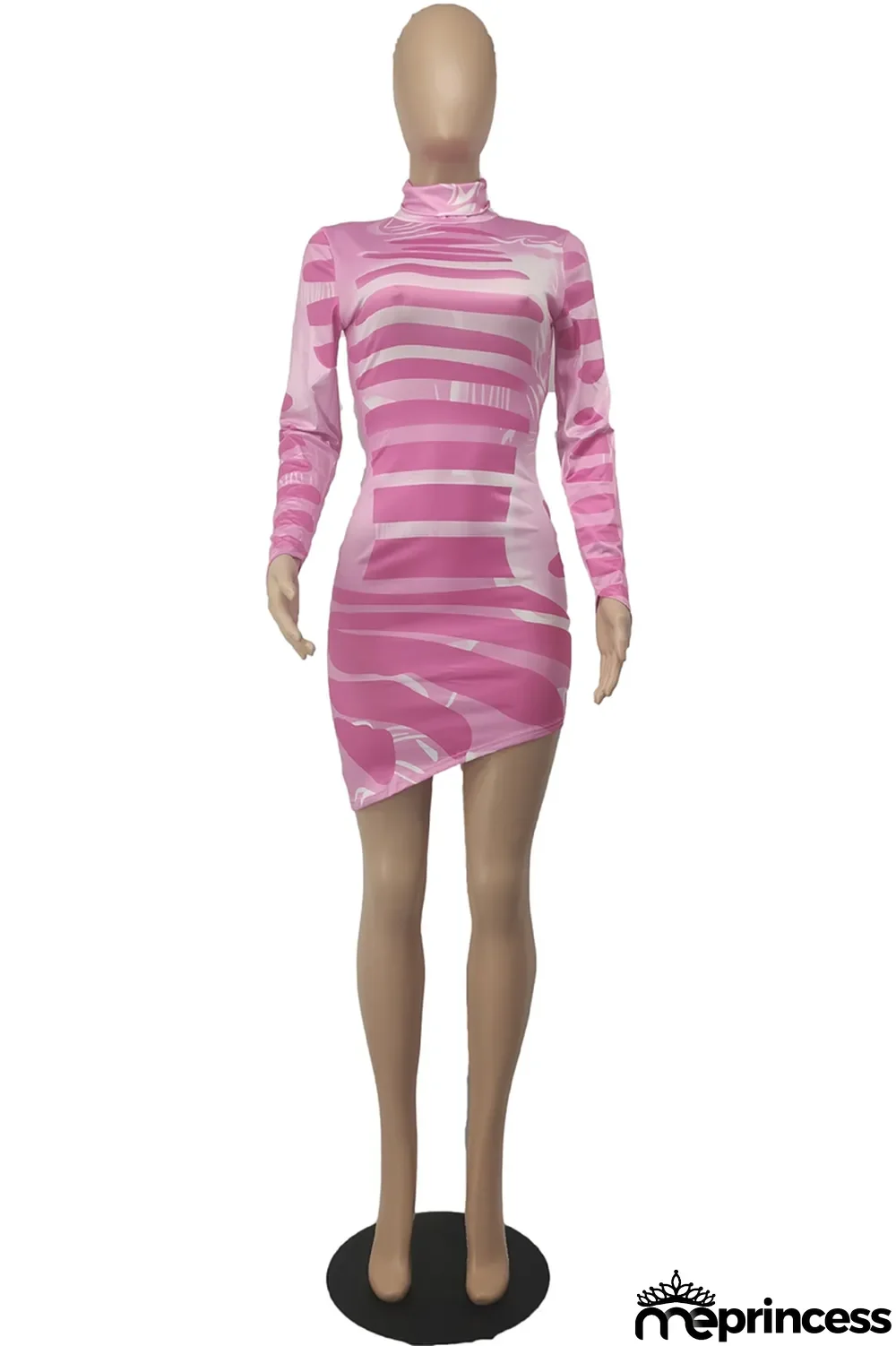 Pink Sexy Print Patchwork Half A Turtleneck Pencil Skirt Dresses