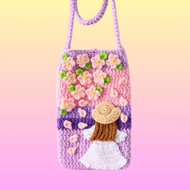 Lulusnow Handmade Purple Oil Painting Style Spring Girl Crochet Bag