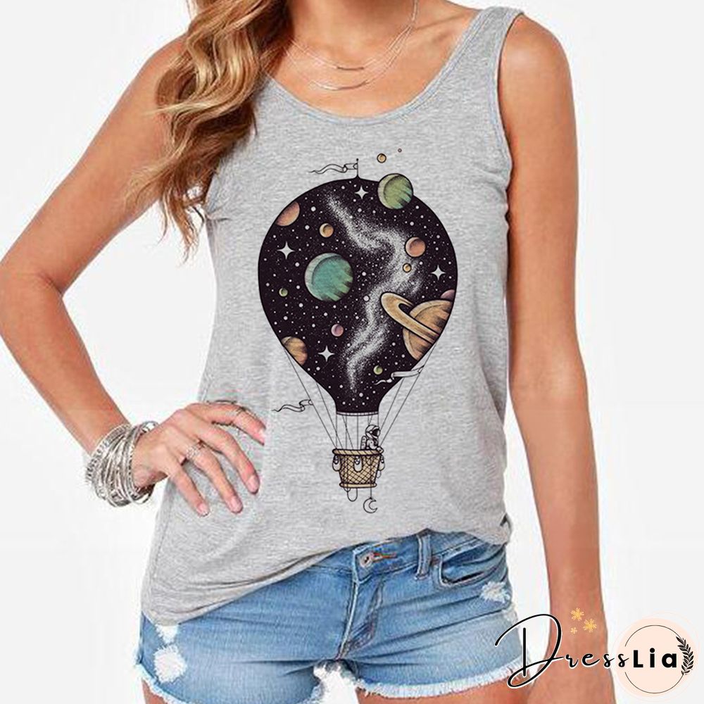 Womens Sexy Vest Tank Tops T-Shirt Summer Camisole Universe Print Fashion Streetwear