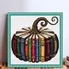 Books Pumpkin Full 18CT DIY Stamped Needlework Embroidery Kit 15.75x15.75inch Embroidery Needlepoint Starter Kits Cross Stitch Art and Crafts Kits for Beginners Adults Home Decor (18CTAFF-2098__C__40X