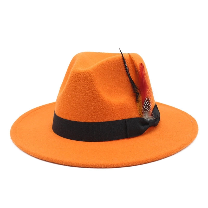 Bow Feather Top Hat Autumn And Winter Big Brim Hat Fashionable Men’s And Women’s Cashmere Felt Hat Style New Hats