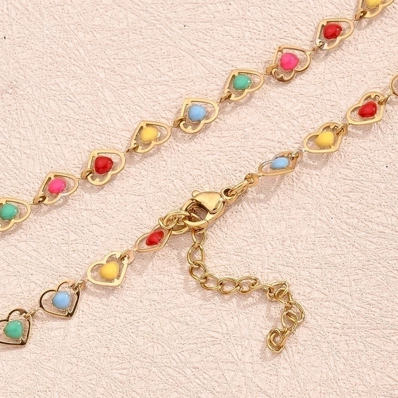 Bohemian Minimalist Double Heart Simple 304 Stainless Steel 18K Gold Plated Bracelets In Bulk