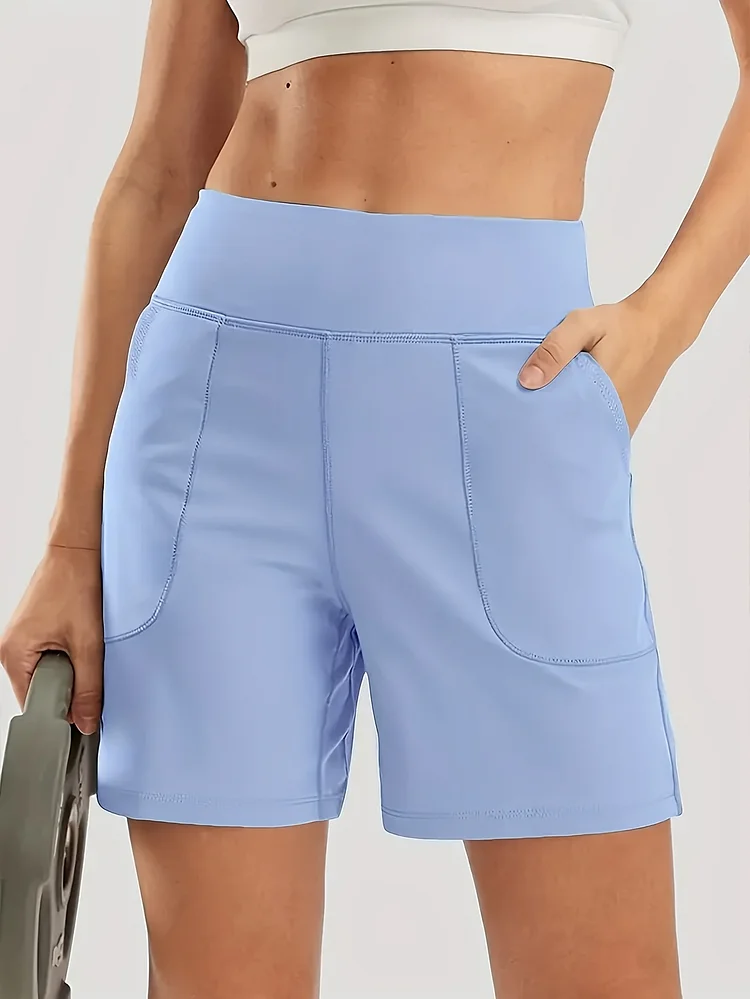 Women's High-Waist Yoga Shorts With Pockets - Stretchy, Non-See-Through Activewear For Summer Workouts & Casual Wear