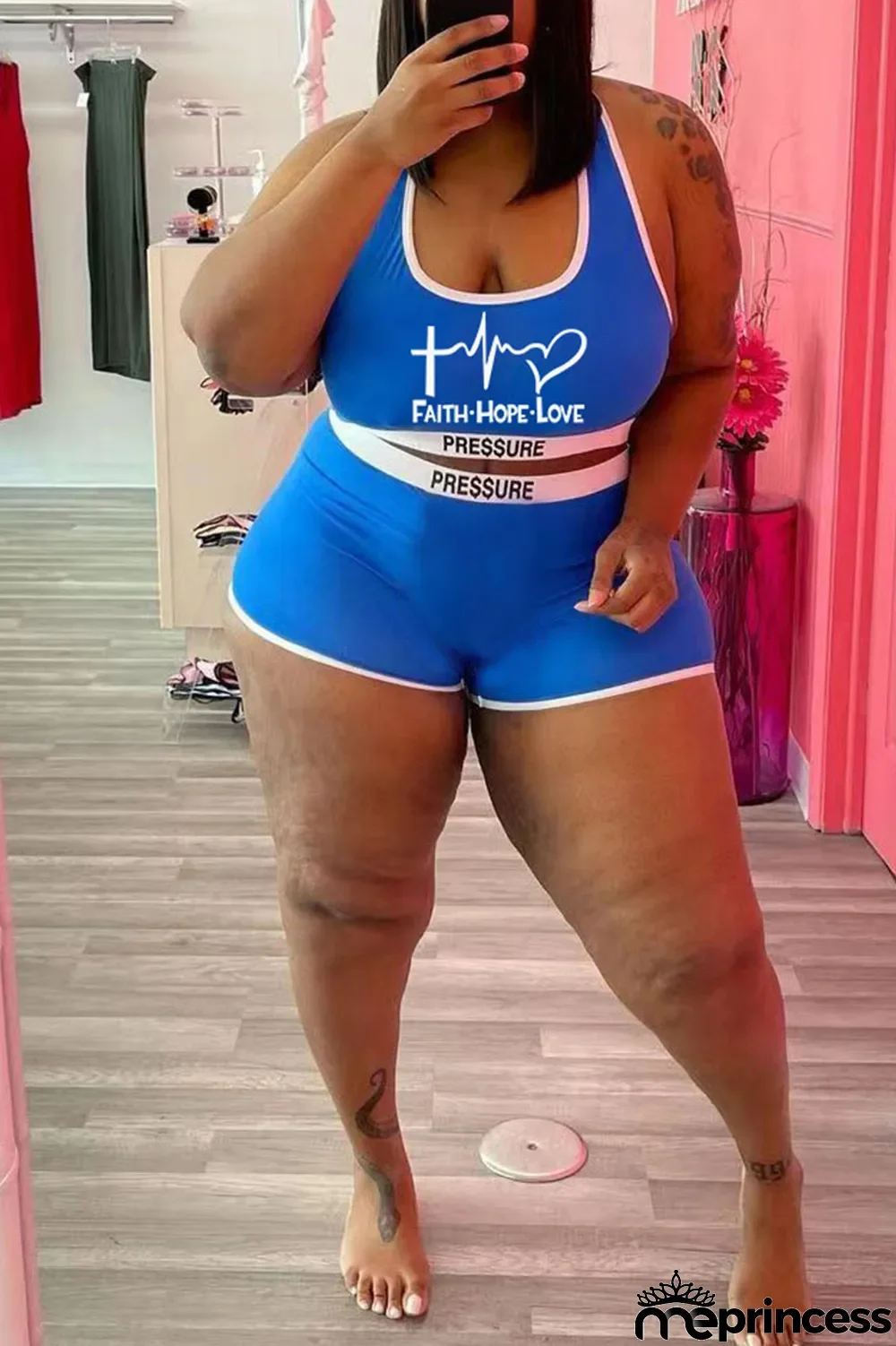 Black Casual Street Print Split Joint U Neck Plus Size Two Pieces