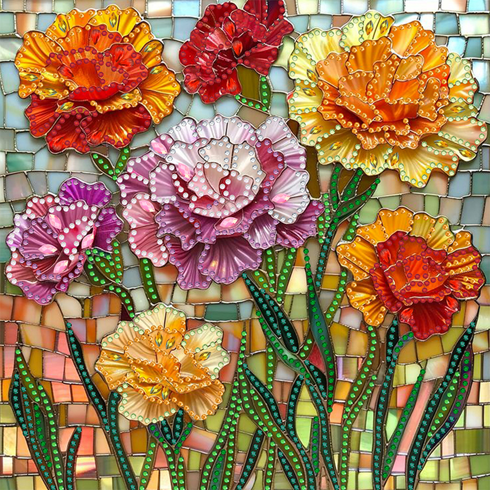 Carnation Flowers 30*30cm(canvas) special shaped drill diamond painting